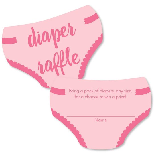 Big Dot of Happiness; Big Dot of Happiness Baby Girl - Diaper Shaped Raffle Ticket Inserts - Pink Baby Shower Activities - Diaper Raffle Game - Set of 24; Category:Party Games; Image:1